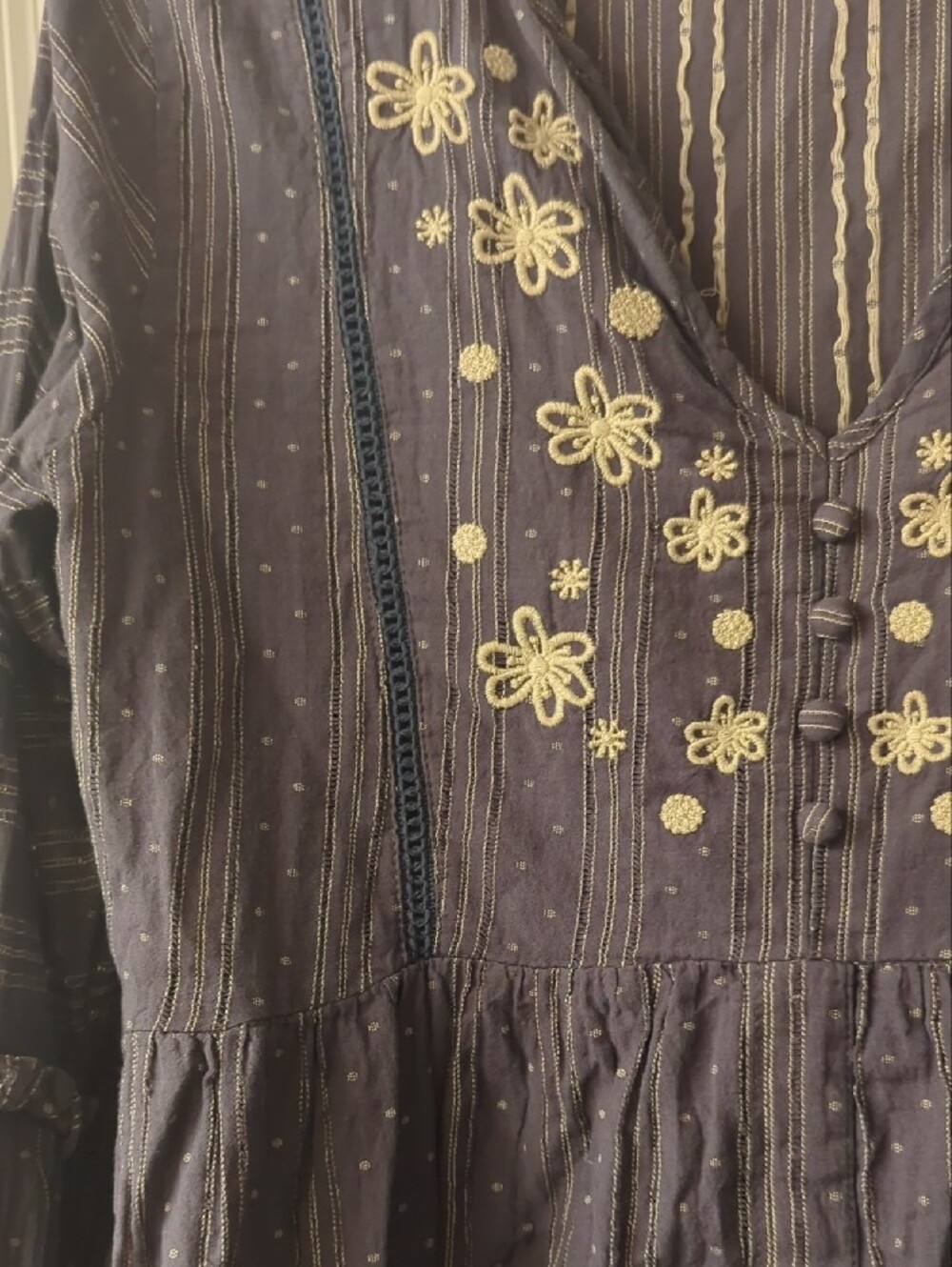 Grey Embroidered V-Neck Peasant Too - Picture 3 of 3